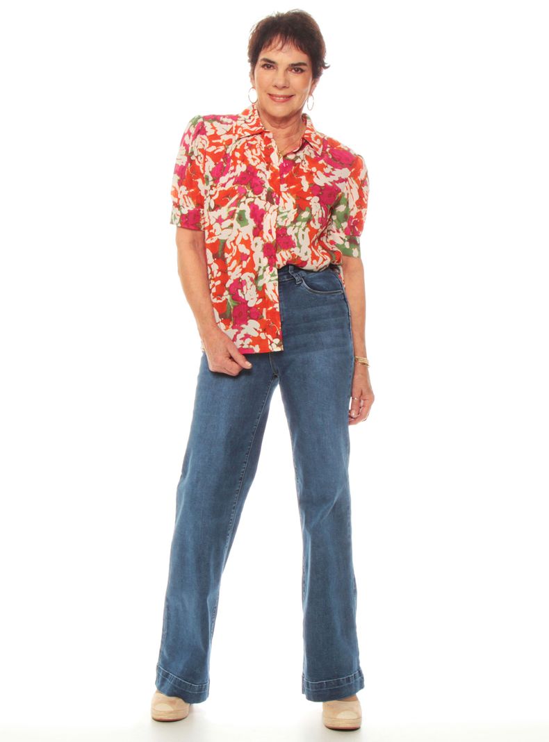 Blusa Manga 3/4 Estampada Abotonda  Cuello Camisero-3
