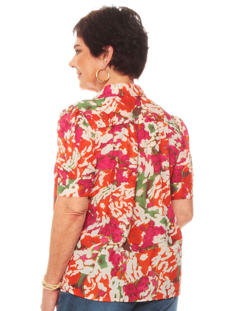 Blusa Manga 3/4 Estampada Abotonda  Cuello Camisero-1