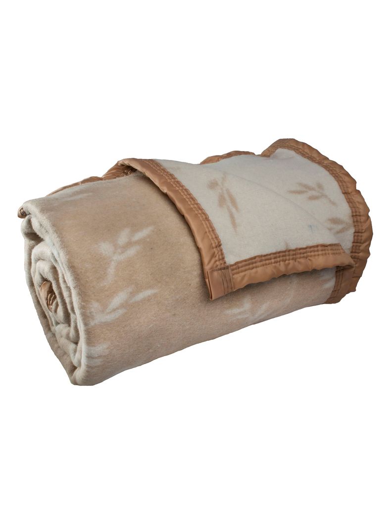 Frazada Lana 1.5 Plazas Beige Floreado-1