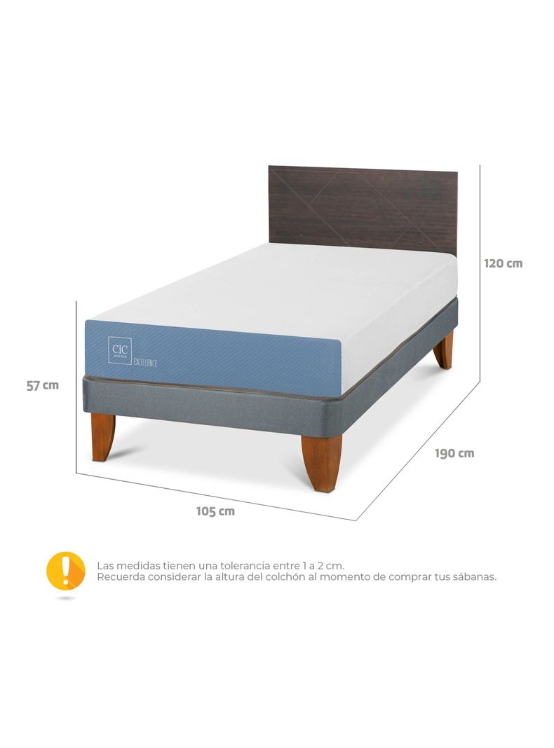 Cama Europea Excellence 1.5 Plazas x190 cm + Respaldo Villarrica-1