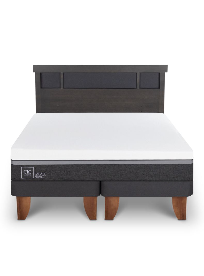 Cama Europea Ortopedic Advance Base Dividida 2 Plazas + Respaldo Dublin Gris-2