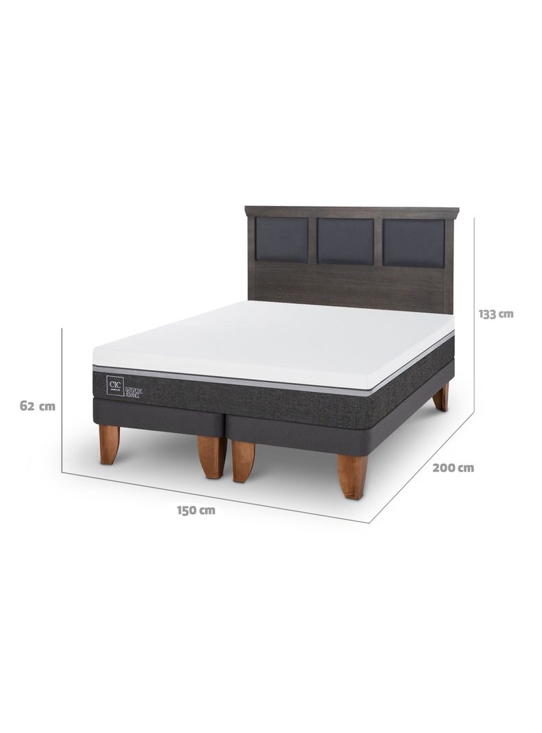 Cama Europea Ortopedic Advance Base Dividida 2 Plazas + Respaldo Torino Gris-1