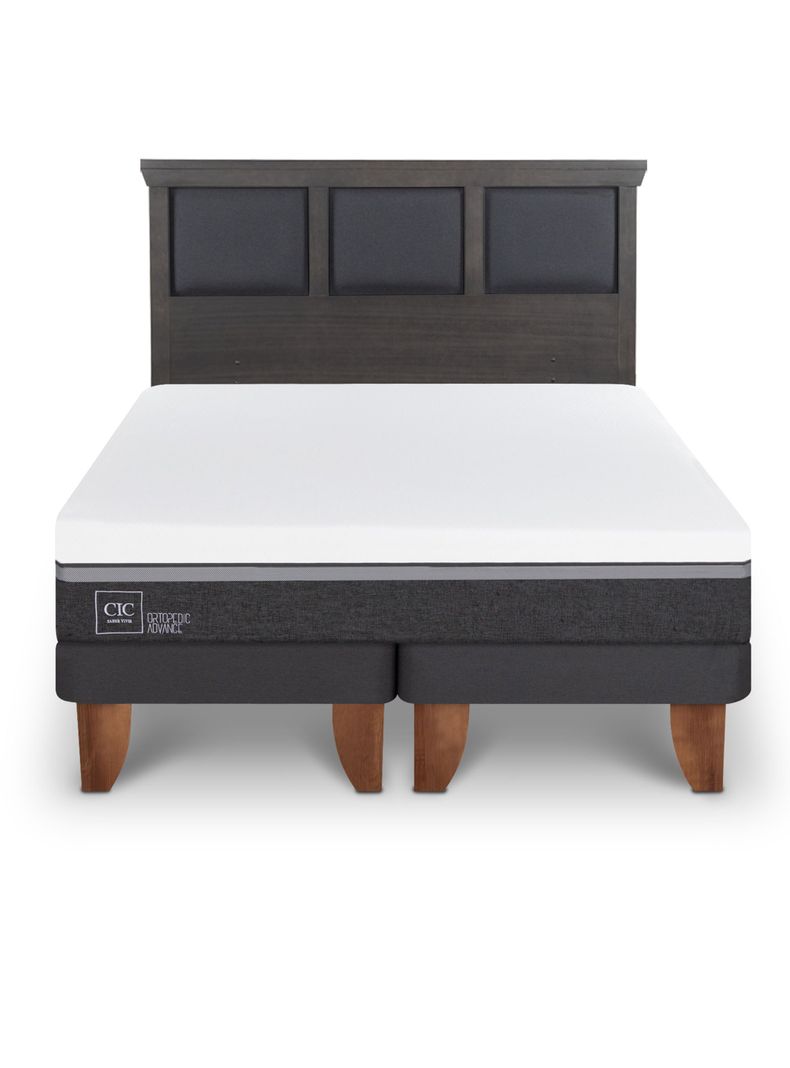 Cama Europea Ortopedic Advance Base Dividida 2 Plazas + Respaldo Torino Gris-2