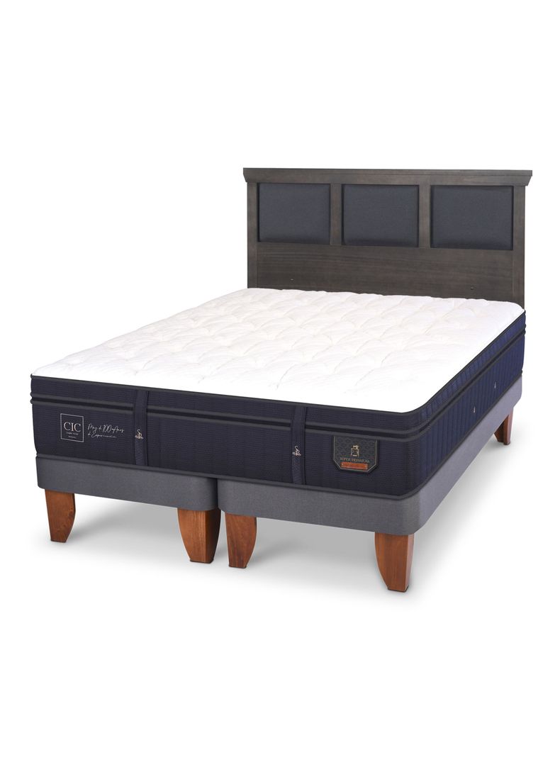 Cama Europea Super Premium Base Dividida 2 Plazas + Respaldo Torino Gris-0
