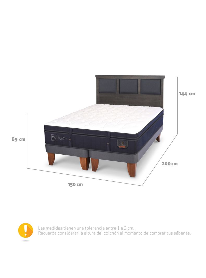 Cama Europea Super Premium Base Dividida 2 Plazas + Respaldo Torino Gris-1