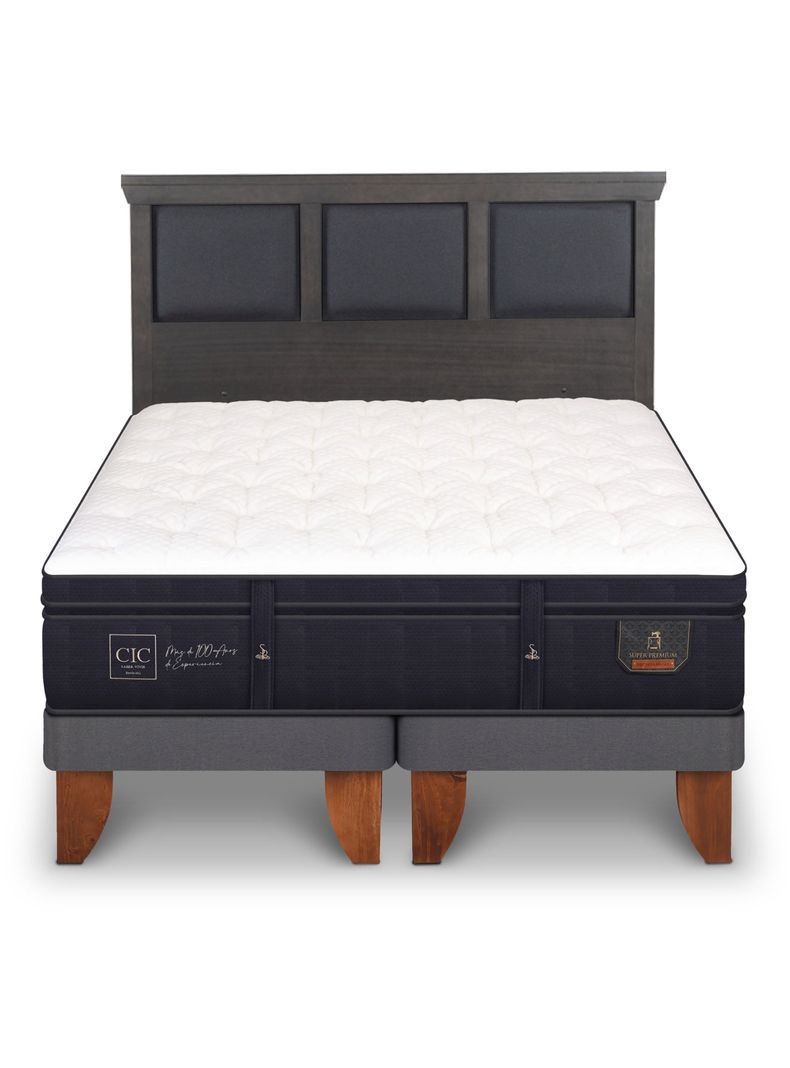 Cama Europea Super Premium Base Dividida 2 Plazas + Respaldo Torino Gris-2