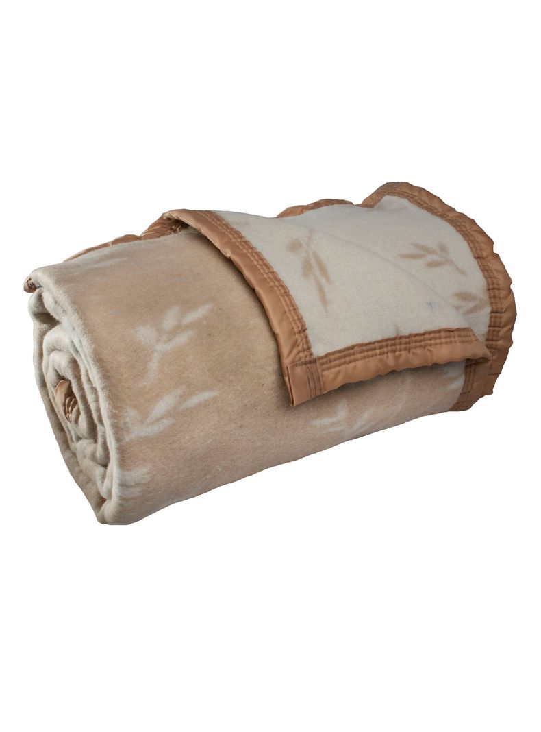 Frazada Lana King Beige Floreado-1