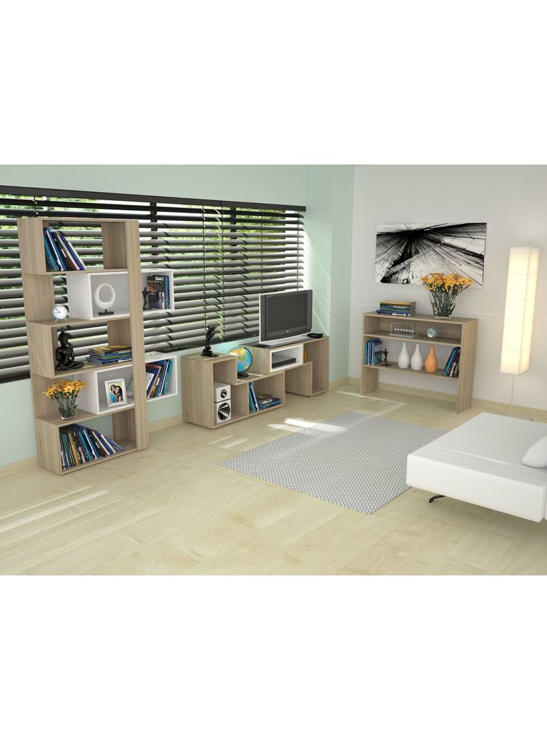 Rack Extensible Tv40 + Biblioteca Cubo + Arrimo Rovere-3