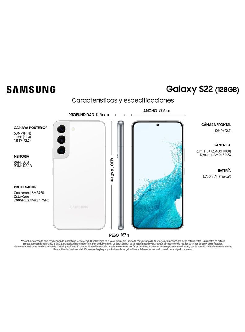 Smartphone Galaxy S22 5G 128GB Phantom White Samsung | Paris.cl