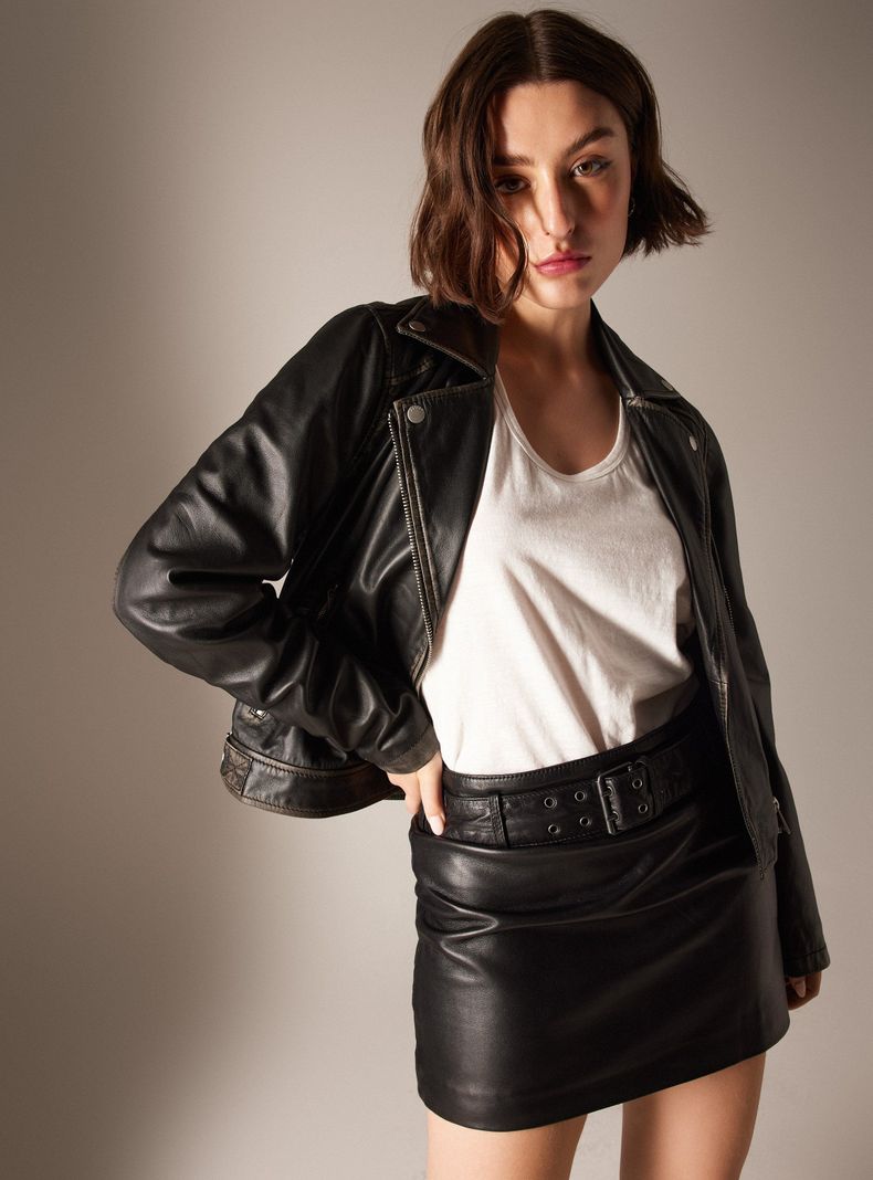 Chaqueta Biker Cuero Lavado-0