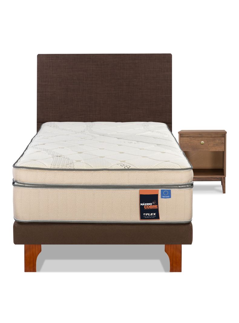 Cama Europea Máximo Cobre 1.5 Plazas + Respaldo Chocolate + Velador Atenas-0