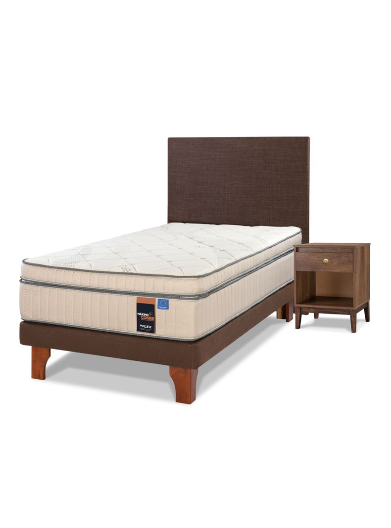 Cama Europea Máximo Cobre 1.5 Plazas + Respaldo Chocolate + Velador Atenas-1