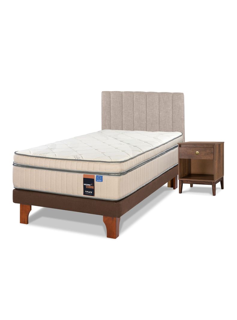 Cama Europea Máximo Cobre 1.5 Plazas + Respaldo Beige + Velador Atenas-0