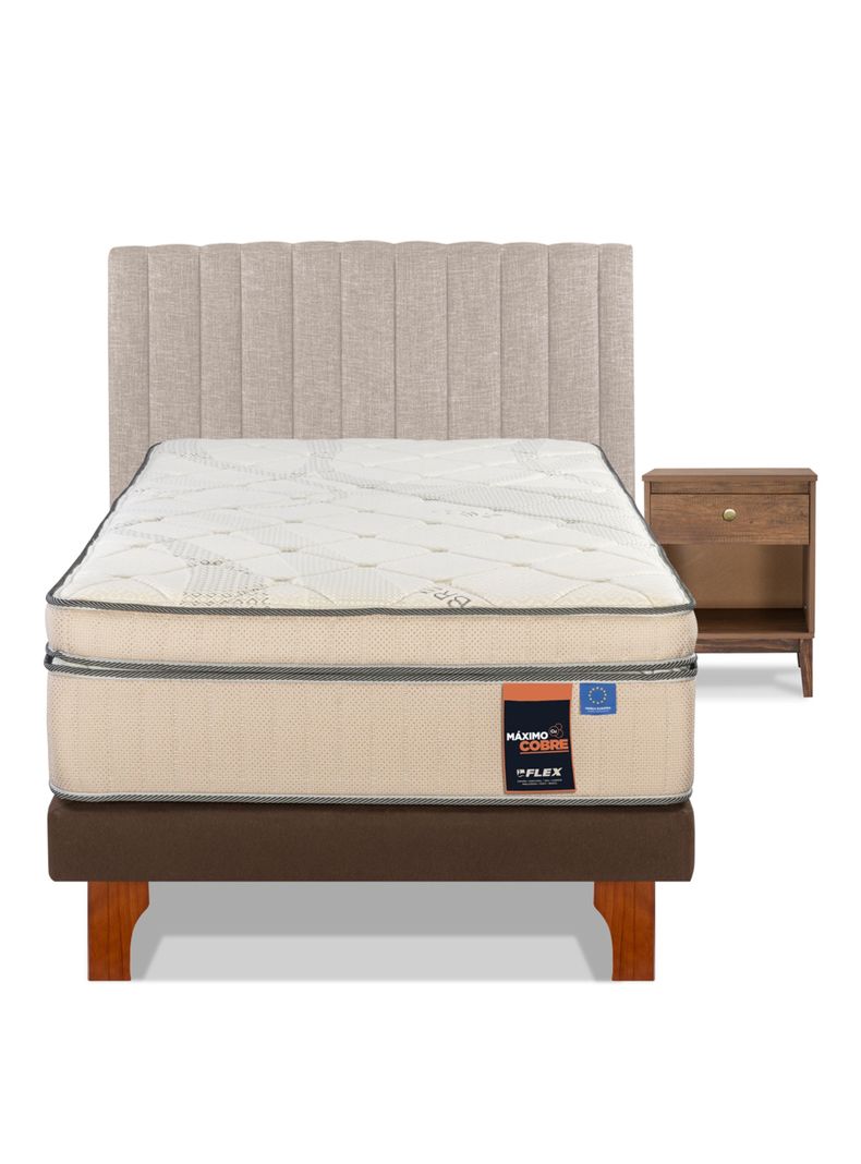 Cama Europea Máximo Cobre 1.5 Plazas + Respaldo Beige + Velador Atenas-1