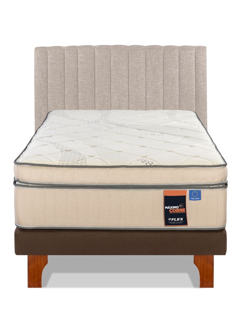 Cama Europea Máximo Cobre 1.5 Plazas + Respaldo Beige-1