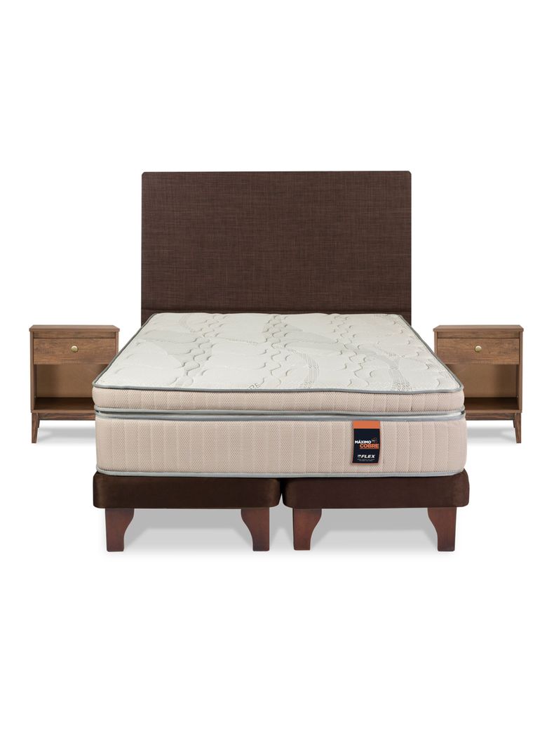 Cama Europea Máximo Cobre King + Respaldo Chocolate + Velador Atenas-1