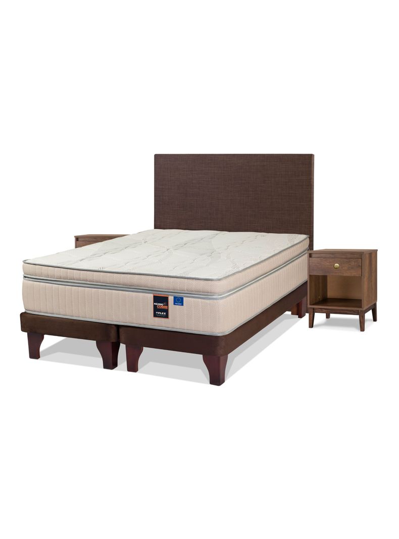 Cama Europea Máximo Cobre King + Respaldo Chocolate + Velador Atenas-0