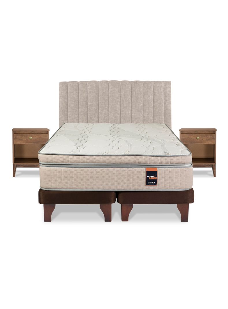 Cama Europea Máximo Cobre King + Respaldo Tubular + Velador Atenas-1