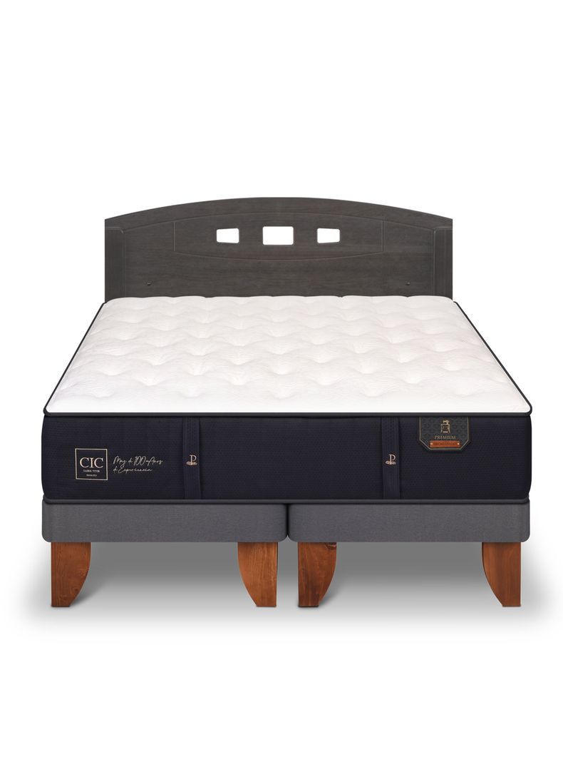 Cama Europea Premium Base Dividida 2 Plazas + Respaldo Gales Gris-2