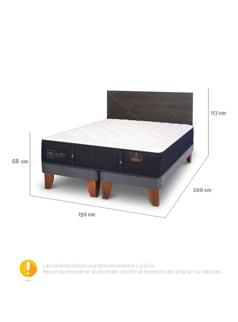Cama Europea Premium Base Dividida 2 Plazas + Respaldo Villarrica Gris-1