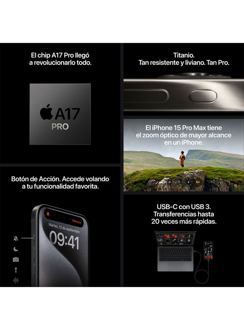 iPhone 15 Pro 256GB Titanio Negro-6
