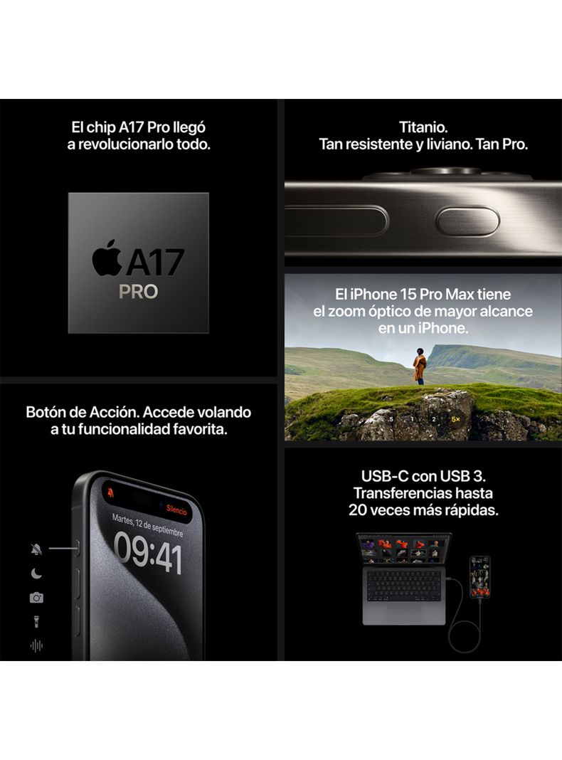 iPhone 15 Pro 256GB Titanio Natural Apple | Paris.cl