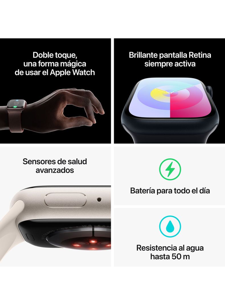 Apple Watch Series 9 GPS 45mm Caja Aluminio Color Plata y Correa Loop Azul-8