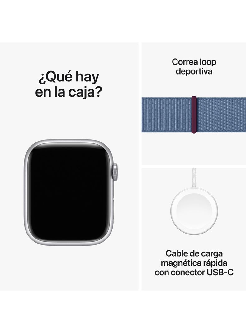 Apple Watch Series 9 GPS 45mm Caja Aluminio Color Plata y Correa Loop Azul-9