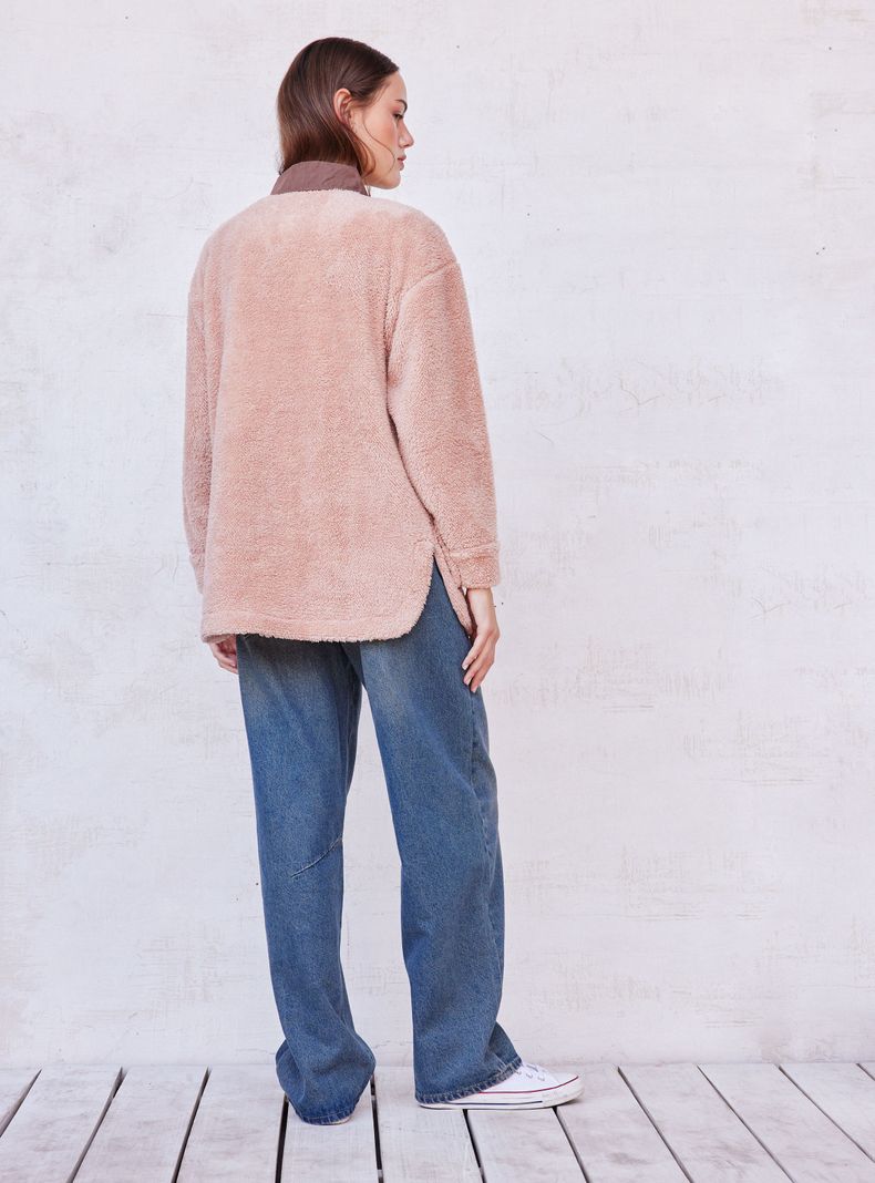 Sobrecamisa de Coral Flece con Detalles en Suede Pu-5