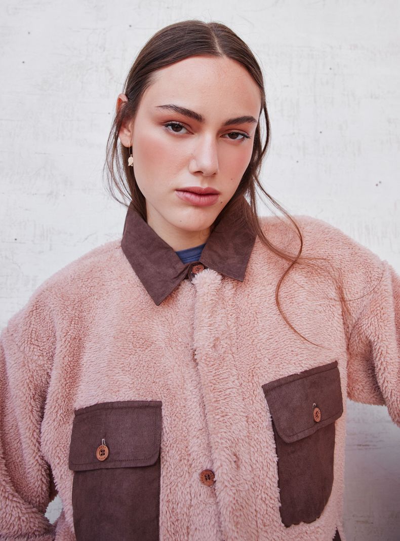 Sobrecamisa de Coral Flece con Detalles en Suede Pu-2