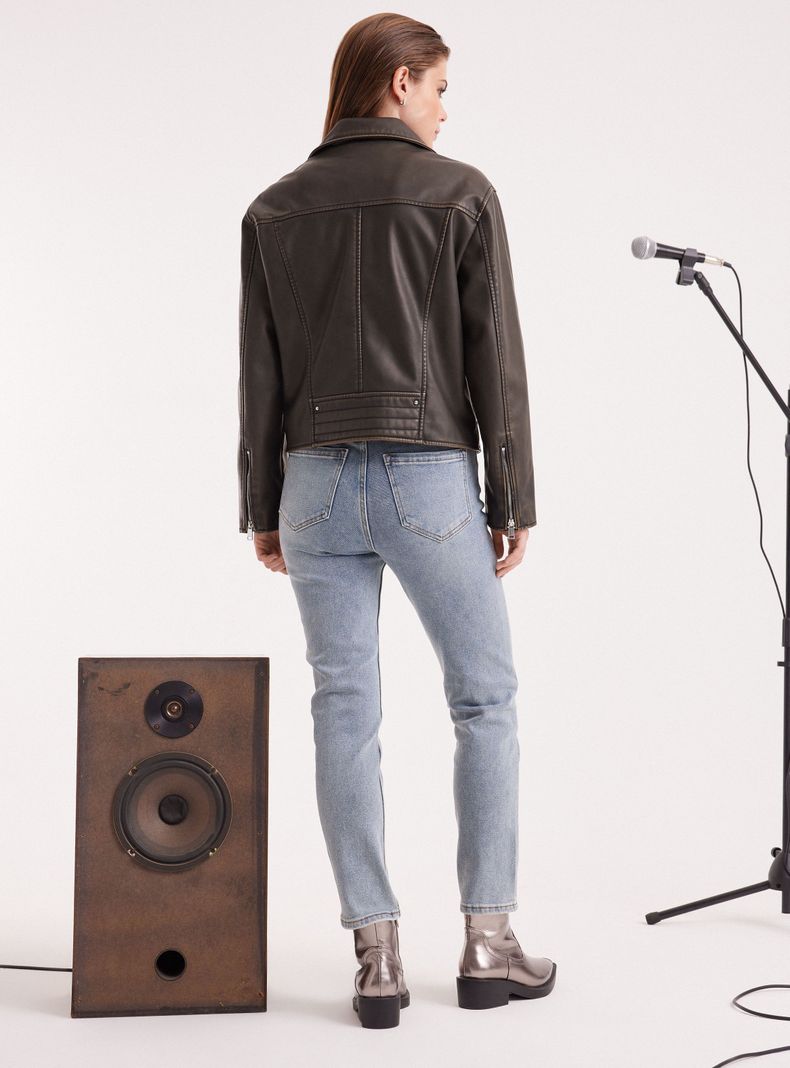 Chaqueta Biker Efecto Cuero Lavado-5