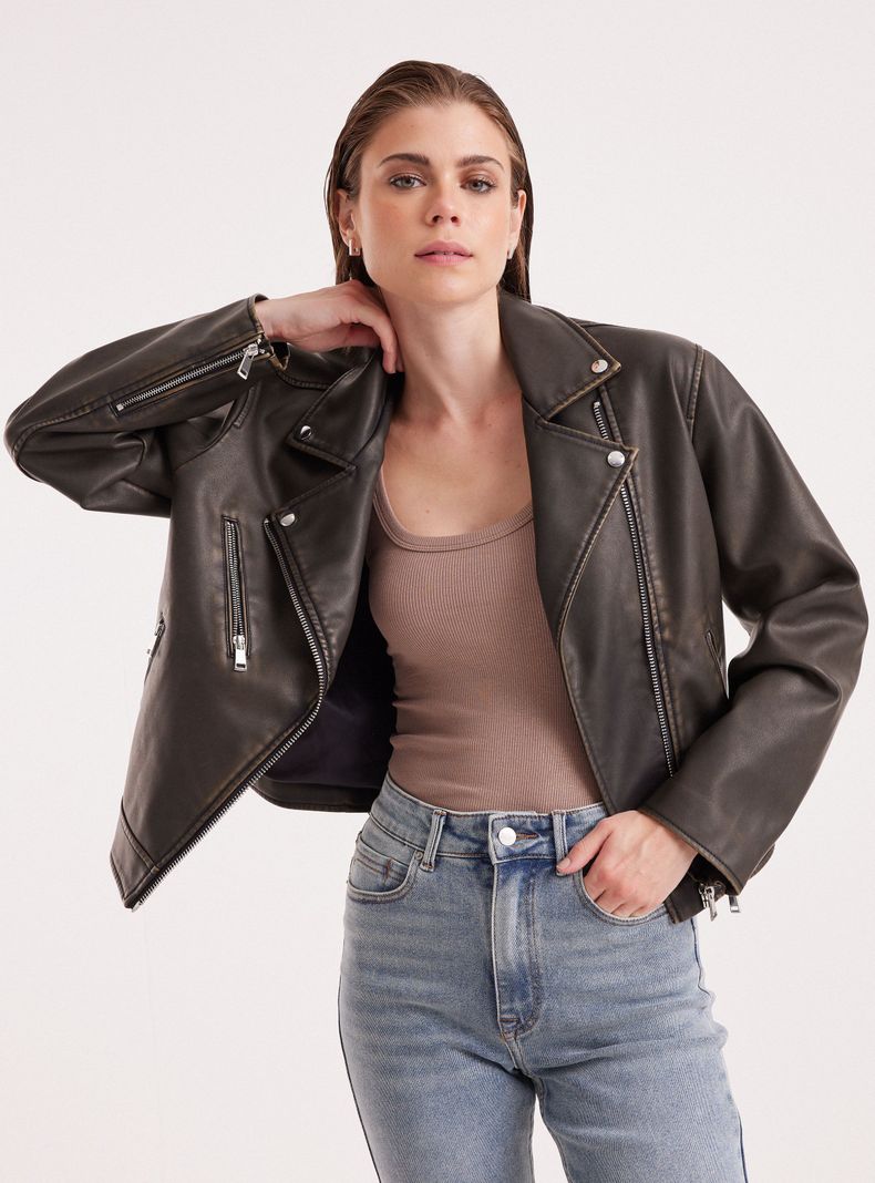 Chaqueta Biker Efecto Cuero Lavado-0