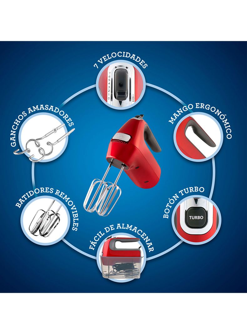 Batidora de Mano 7 Velocidades 320W FPSTHM360R Rojo-6