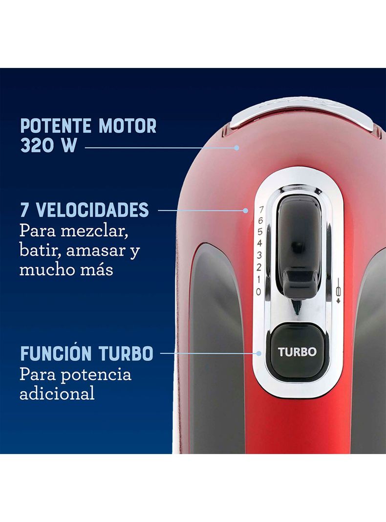 Batidora de Mano 7 Velocidades 320W FPSTHM360R Rojo-2