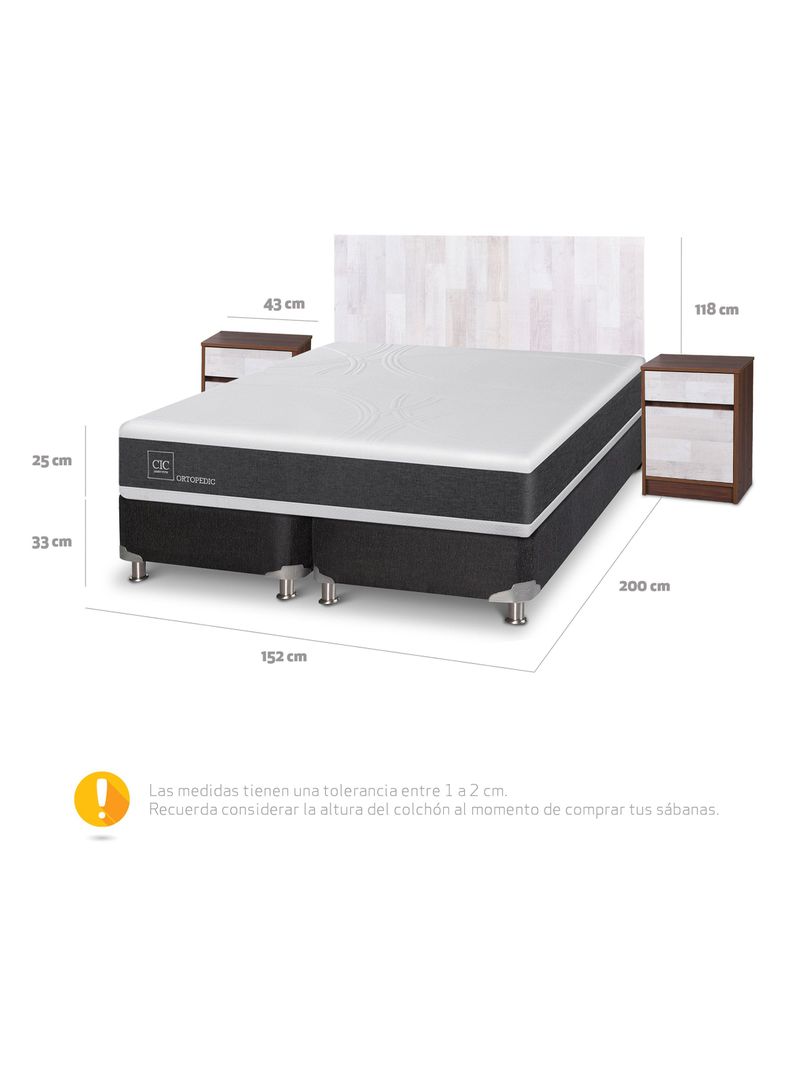 Box Spring New Ortopedic B5 Black 2 Plazas Base Dividida + Set Muebles Legno-1
