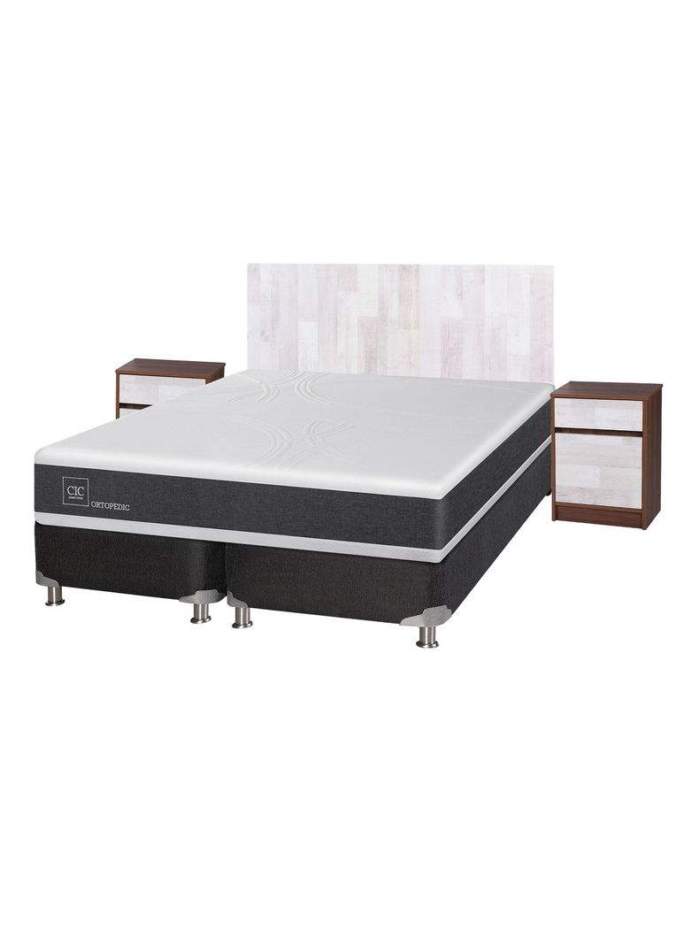 Box Spring New Ortopedic B5 Black 2 Plazas Base Dividida + Set Muebles Legno-0