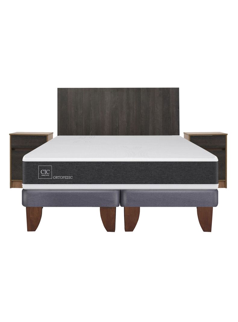 Cama Europea New Ortopedic 2 Plazas Base Dividida + Set Muebles Espresso-2