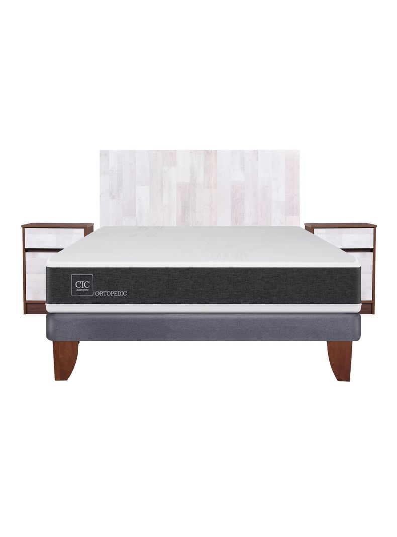 Cama Europea New Ortopedic 2 Plazas Base Normal + Set Muebles Legno-2
