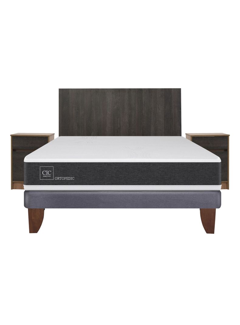 Cama Europea New Ortopedic 2 Plazas Base Normal + Set Muebles Espresso-1