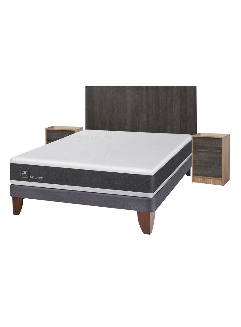 Cama Europea New Ortopedic 2 Plazas Base Normal + Set Muebles Espresso-0