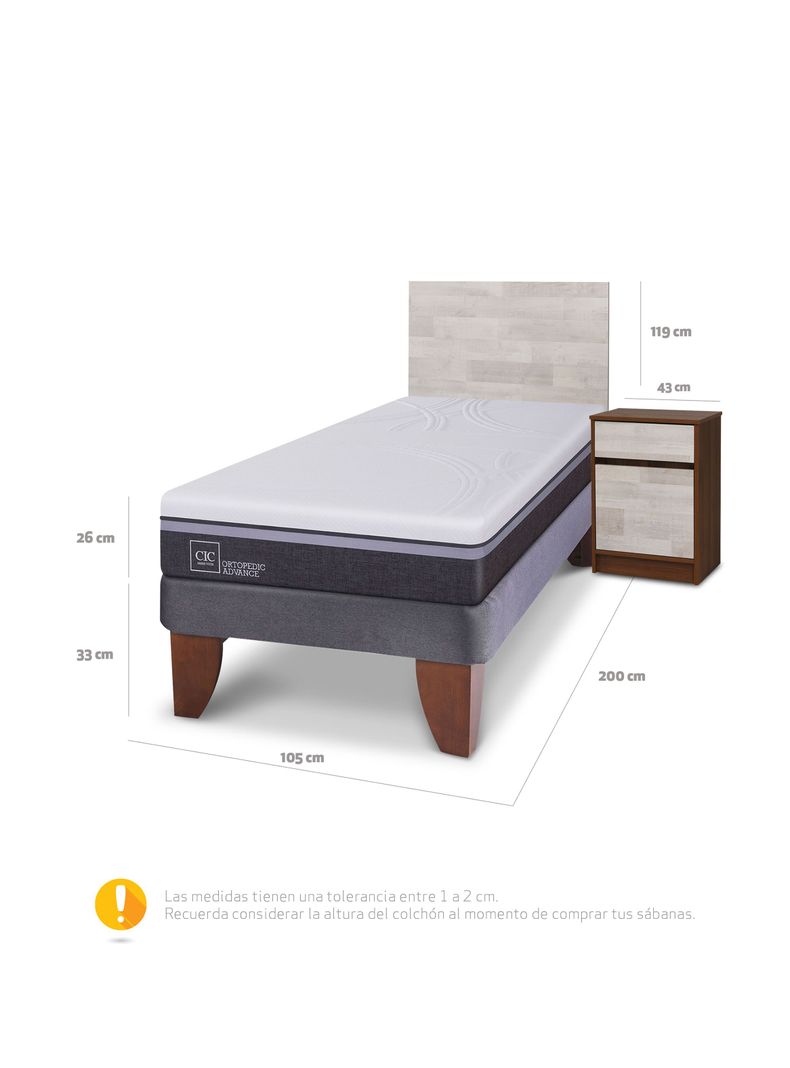 Cama Europea Ortopedic Advance 1.5 Plazas + Set Muebles Legno-1