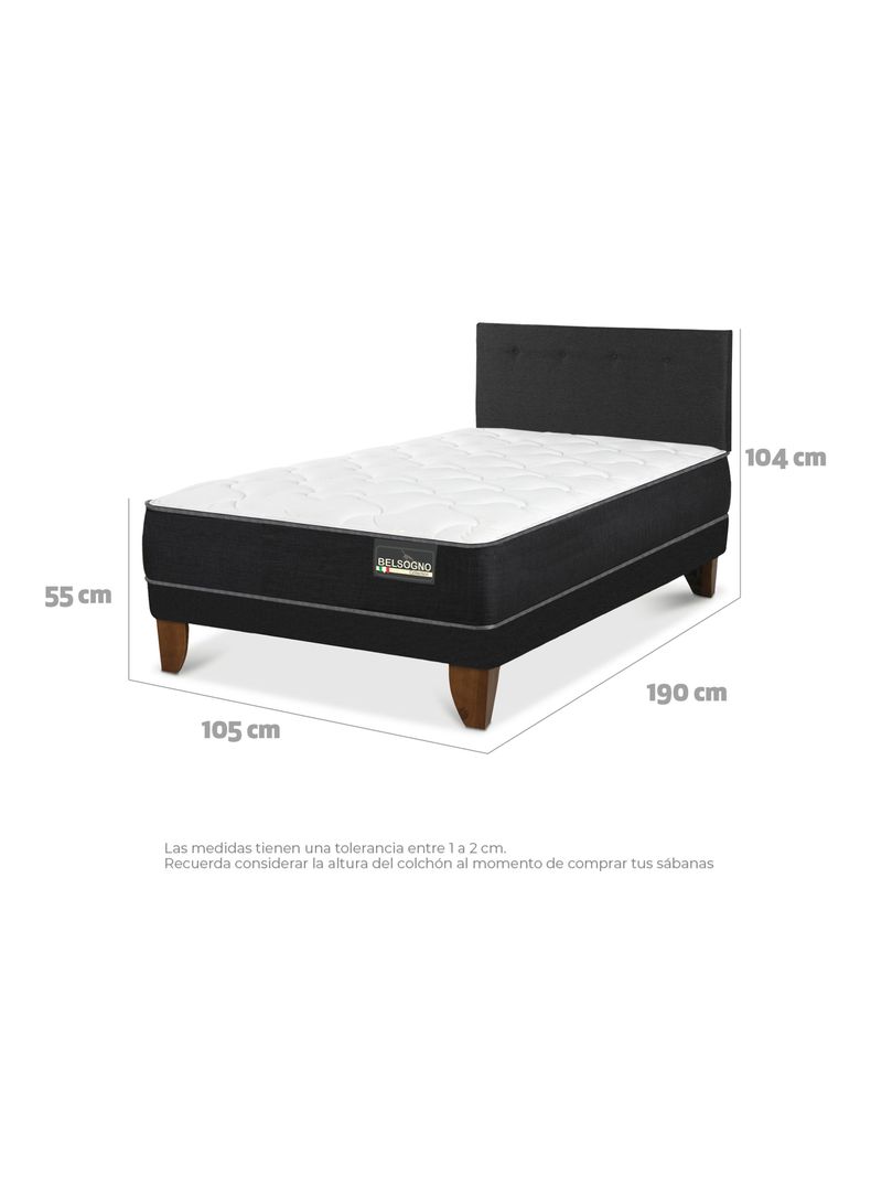 Cama Europea Belsogno 1.5 Plazas + Respaldo Black-1