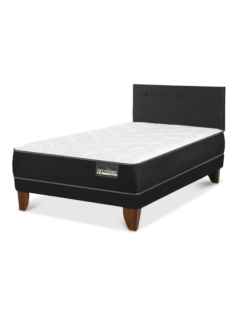 Cama Europea Belsogno 1.5 Plazas + Respaldo Black-0