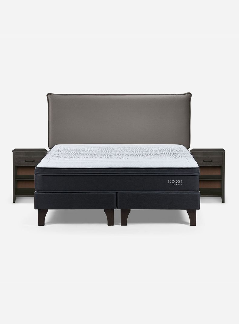 Cama Europea Tempo 2 Plazas Base Dividida + Respaldo + Veladores Maurice Gris-1