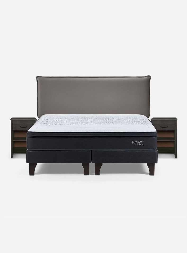 Cama Europea Tempo King Base Dividida + Respaldo + Veladores Maurice Gris-1