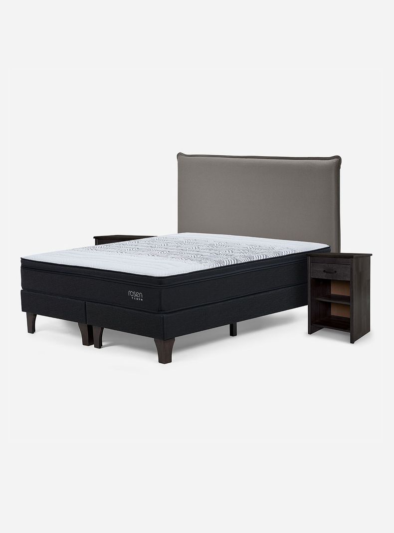 Cama Europea Tempo King Base Dividida + Respaldo + Veladores Maurice Gris-0
