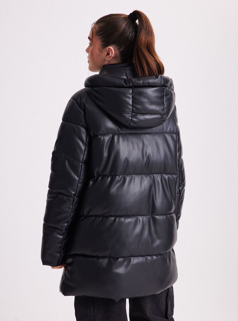 Parka Ecocuero Larga Con Gorro-1