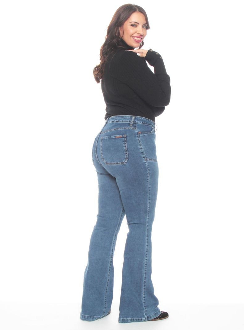 Jeans Flare Cargo Tiro Alto Pretina Básica-4