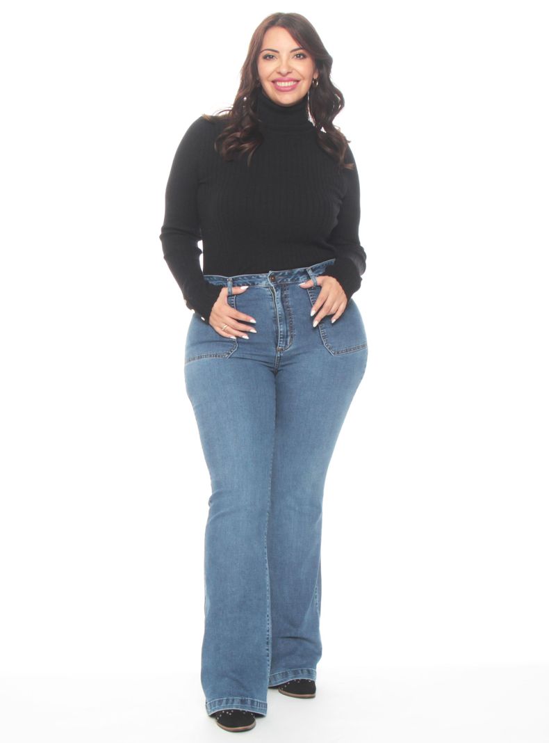 Jeans Flare Cargo Tiro Alto Pretina Básica-3