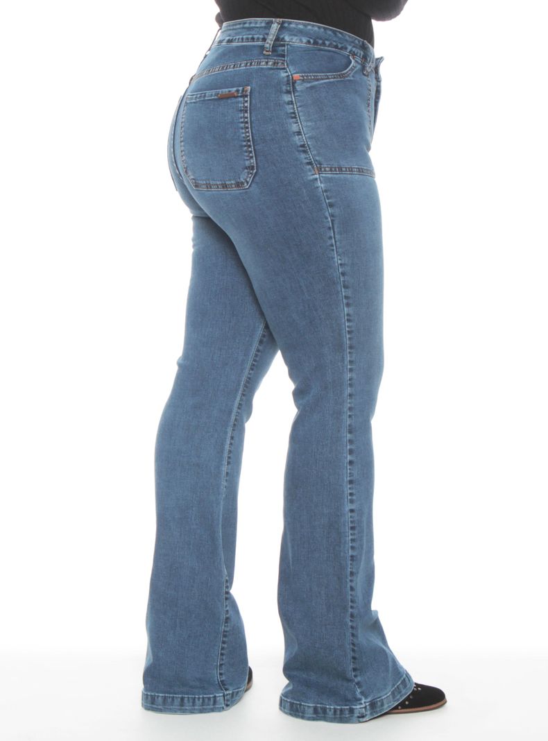 Jeans Flare Cargo Tiro Alto Pretina Básica-1